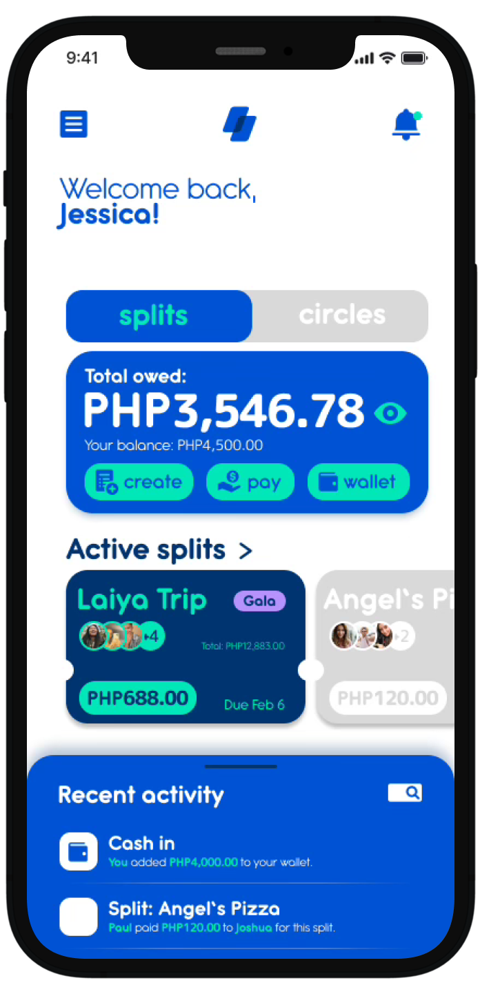 SplitUp Main Screen